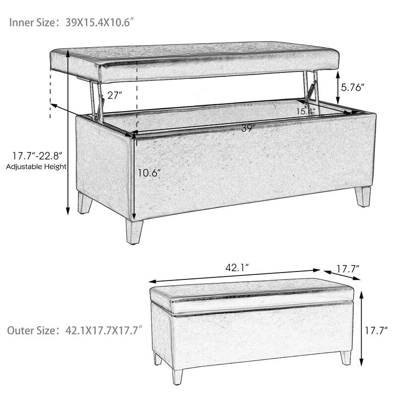 Adeco Rectangle Storage Ottoman Tufted Bench Footstool Lift Top