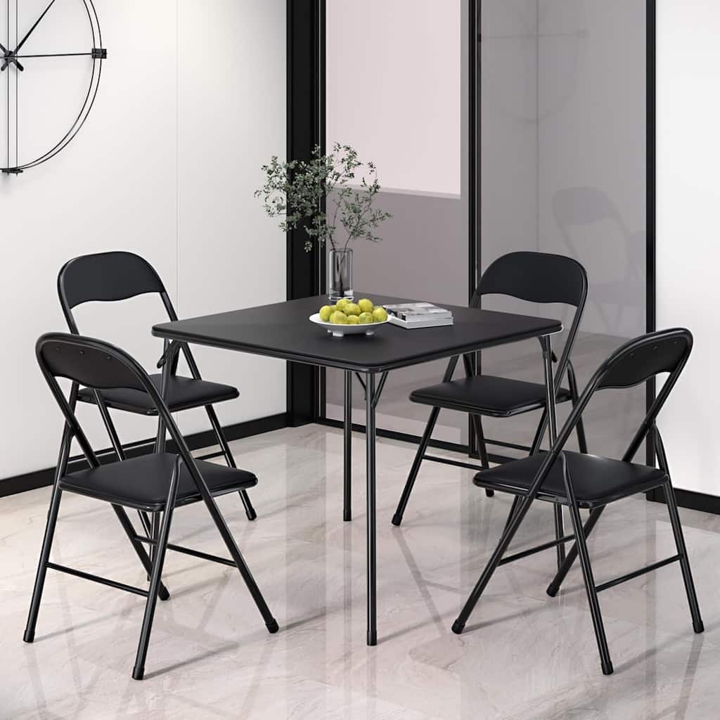 Javlergo Black PU Leather 5-Piece Folding Table and Chairs Set – Portable Card Game Table for Indoor Outdoor Use No Assembly