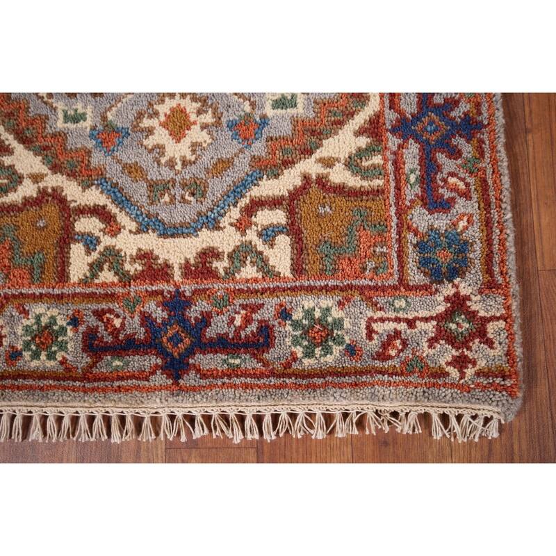 Geometric Heriz Serapi Indian Accent Rug Handmade Grey Wool Carpet - 2'1" x 3'2"