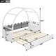 preview thumbnail 3 of 30, Twin Size House Bed Vaulted Roof Bed with Stretchable Trundle & Fence, Unique Adjustable Grounded Bed Twin to King Bed Frame