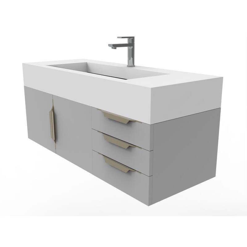 Nile 48" Wall Mounted Bathroom Vanity Set w/ White Top