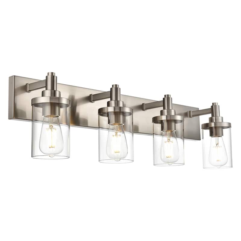 Modern Bathroom Lights with Clear Shape - 4-Lights - Brushed Nickel