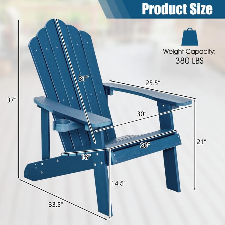 Weather Resistant HIPS Outdoor Adirondack Chair with Cup Holder - 33.4" x 30" x 37"
