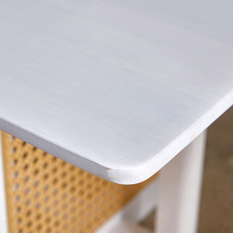 Chinese White Imitation Rattan Coffee Table, Rectangular Solid Wood Coffee Low Table, Small Living Room Coffee Table