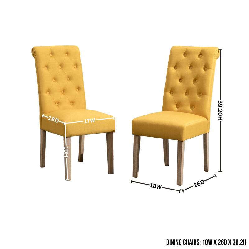 Contemporary 5-Piece Dining Set with Round Table and Button-Tufted Chairs - Solid Wood Construction for Lasting Durability