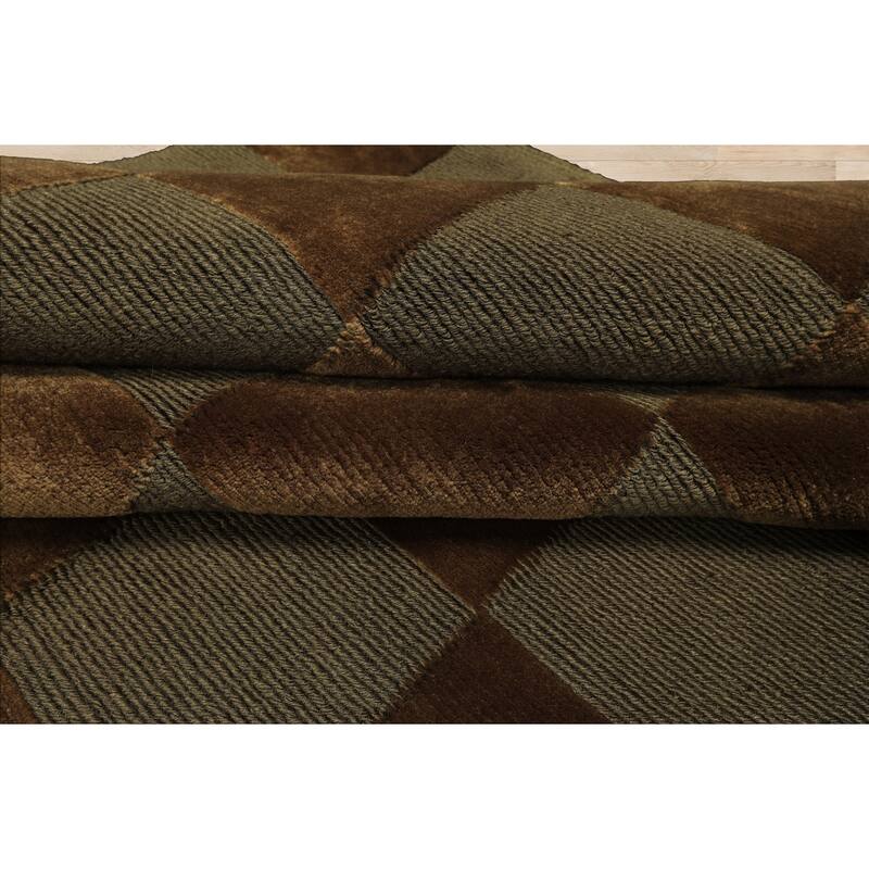 6'1''x9'3'' Tibetano Hand Knotted Wool Olive Modern & Contemporary Designer Rug - 6' 1'' x 9' 3''