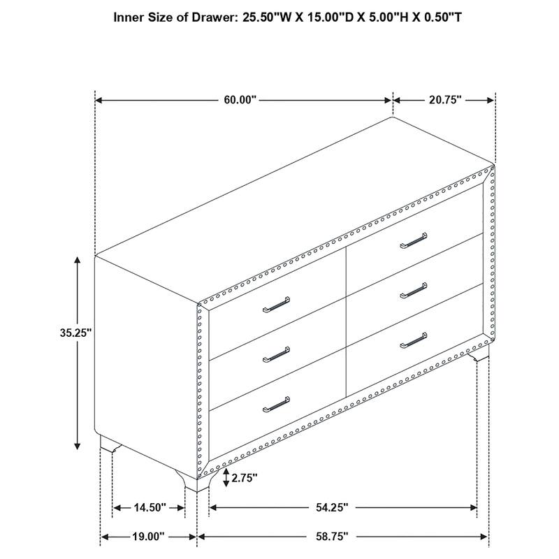 Kennedy 6-drawer Upholstered Dresser
