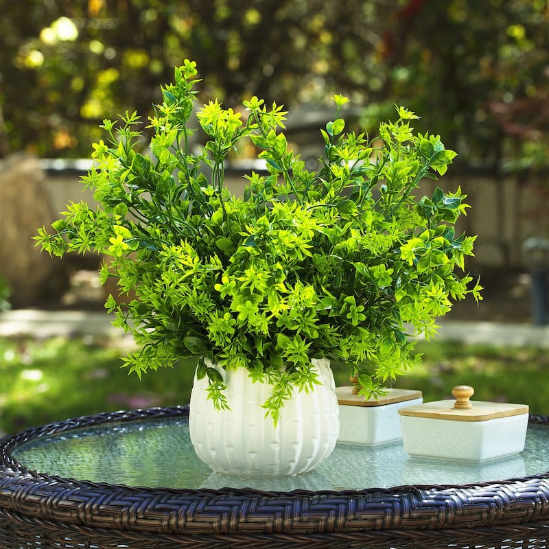 Enova Home 14 inches Artificial Mixed Greenery Foliage Fake Plants in White Ceramic Pot for Home Garden Decoration - N/A