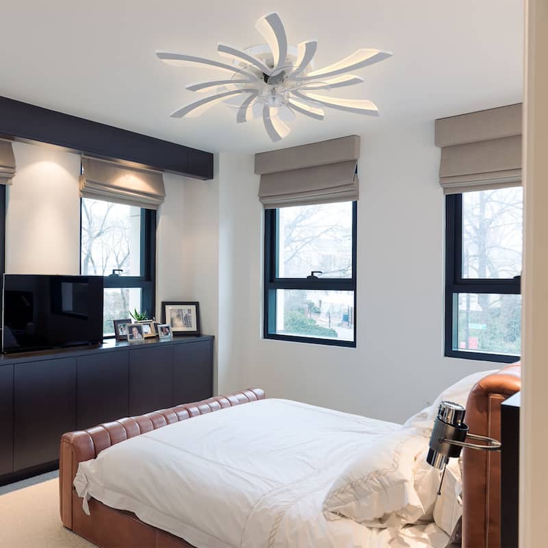 31" Modern Flush Mount Ceiling Fan with Dimmable Light and Remote Control,6-Speed Reversible Ceiling Fan - 30.7Inch