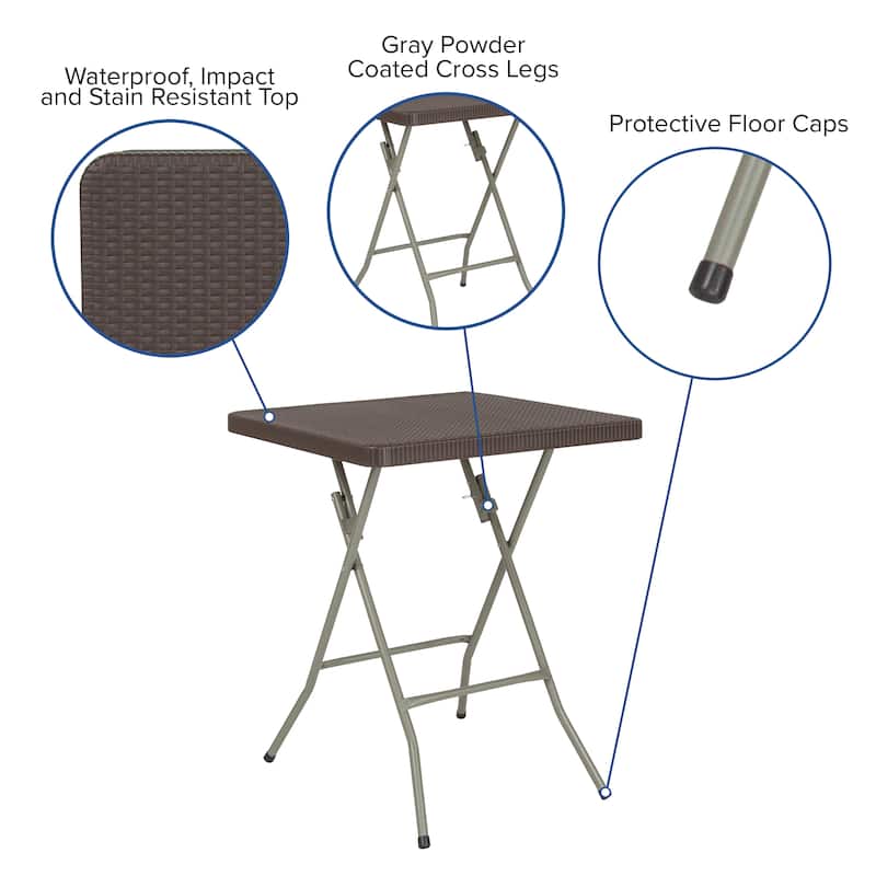 1.95-Foot Square Rattan Plastic Folding Table - Outdoor Event Table