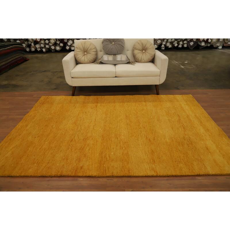 Hand Knotted Oriental 100% Wool Carpet Modern Solid Yellow & Gold Gabbeh Area Rug - 8' 1'' X 5' 9''