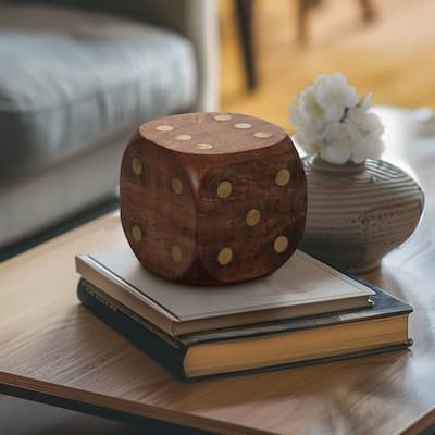 Sagebrook Home Wood, Dice, Antique Brown, Square, Solid Color