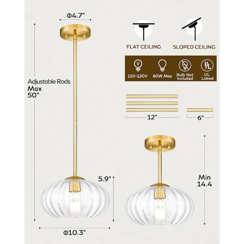 10.3" Dome Glass Pendant - Vintage Industrial Lighting for Kitchen & Dining
