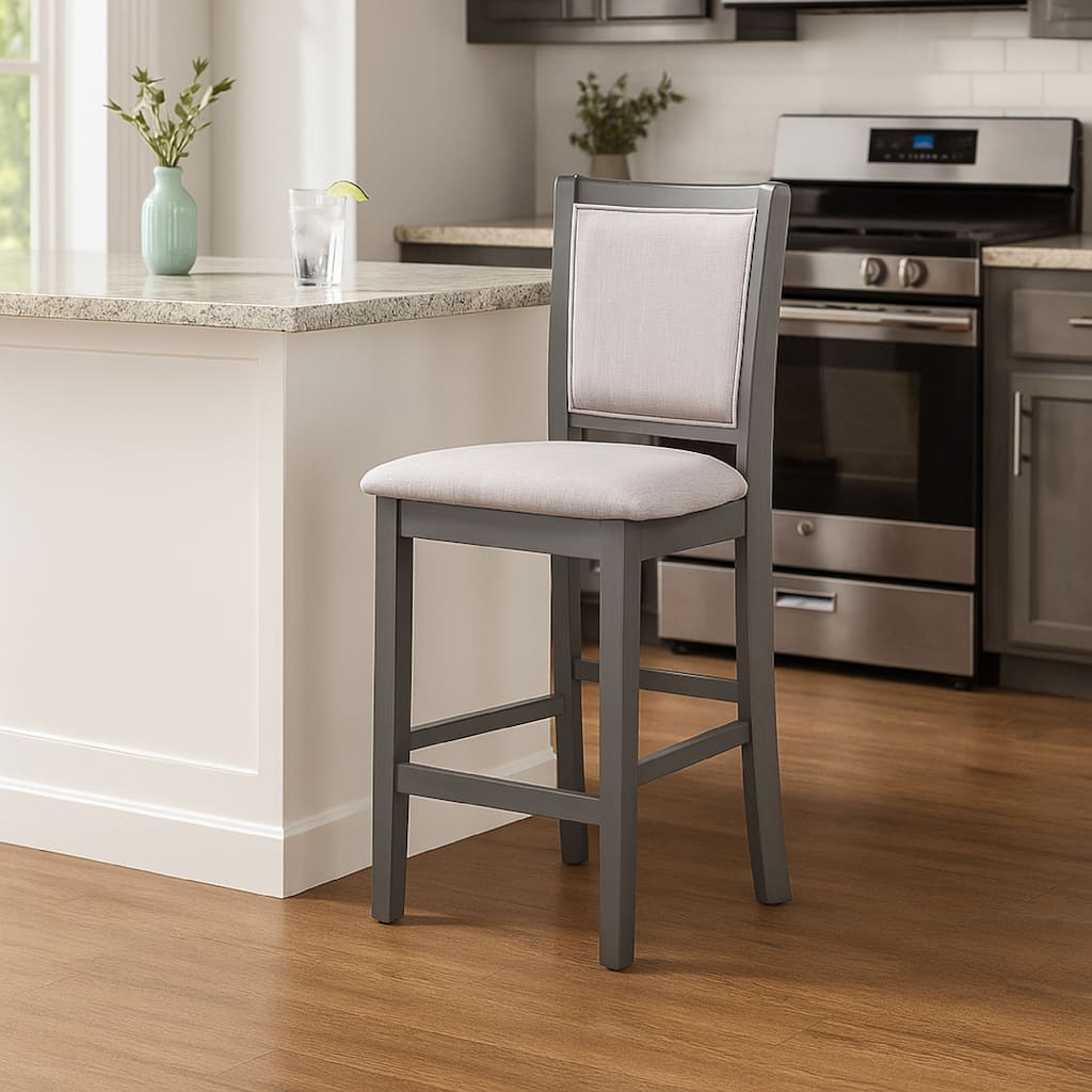 Han Counter Chair Set of 2, Light Gray Fabric, Dark Gray Solid Wood