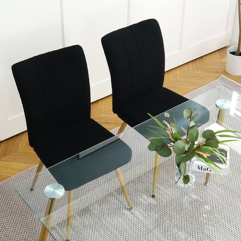 Modern Black Teddy Wool Dining Chairs Set of 4, Upholstered Chair with Fabric Accent Side Chair, Side Chair with Gold Metal Legs