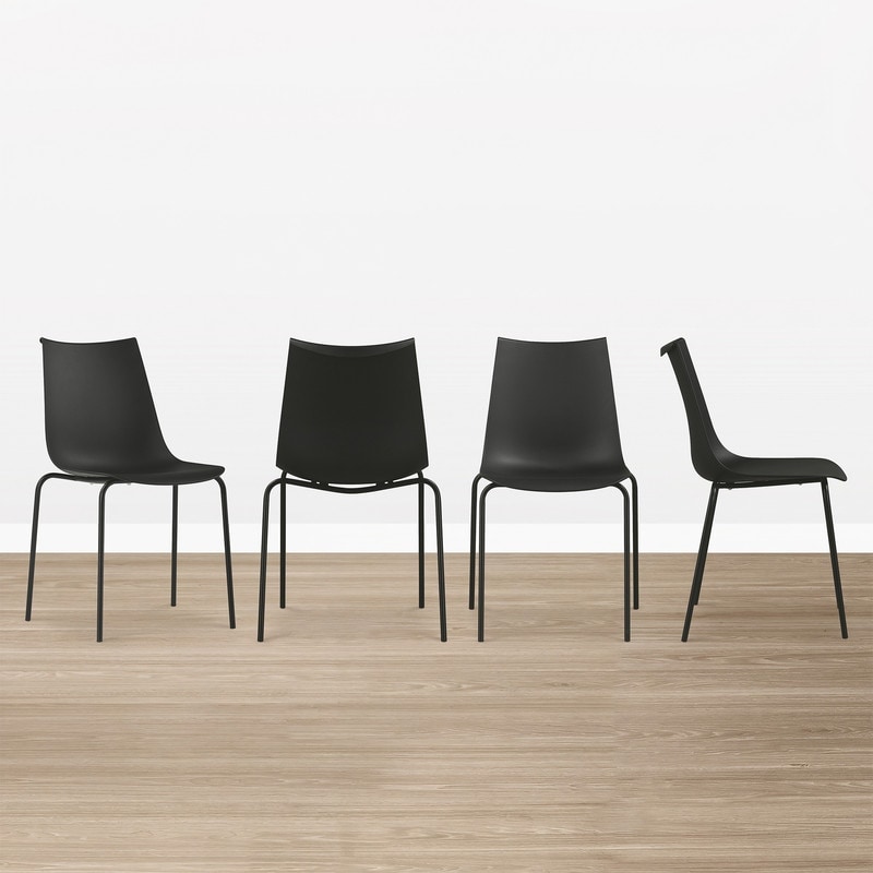 Spruce & Spring Stackable Modern Plastic Dining Chairs Set of 4 with Metal Legs