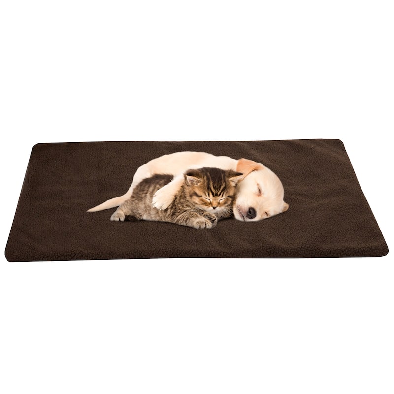 PETMAKER Self-Heating Pet Bed Crate Mat with Washable Sherpa Cover - Medium - Brown