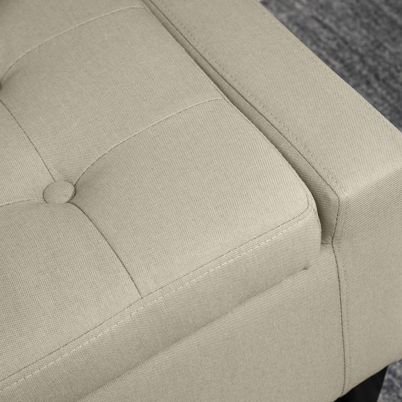 Beige Linen Upholstery Storage Ottoman with Rubberwood Legs and Soft Foam Seat for Living Room or Bedroom