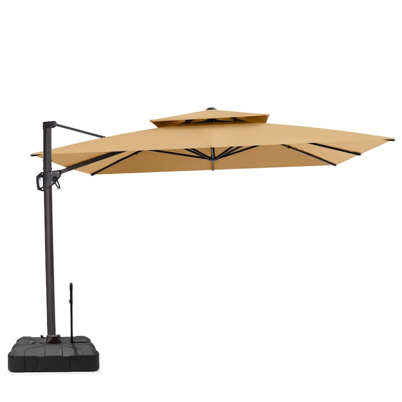 VredHom Offset Cantilever Patio Umbrella with 4-piece Fillable Base - Tan