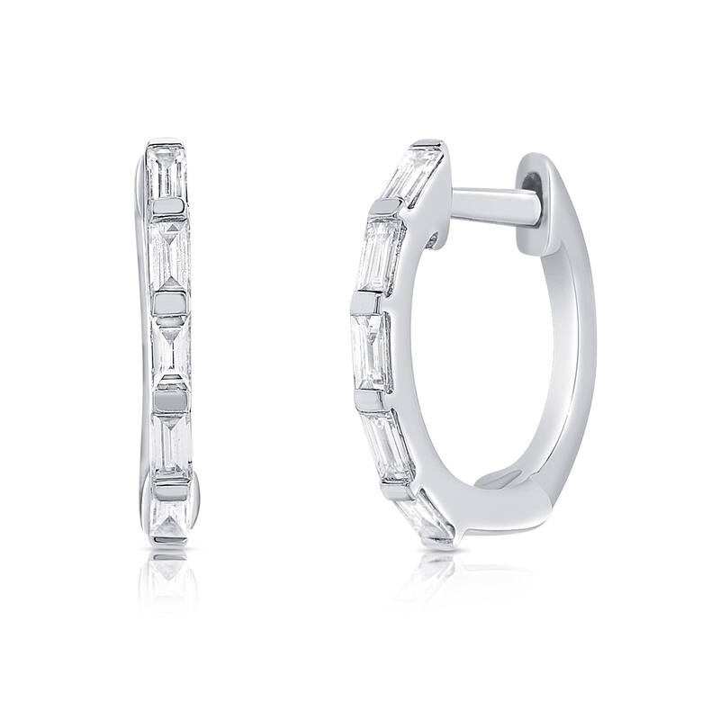 Joelle Collection 14K Yellow Gold Baguette Diamond Huggie - White