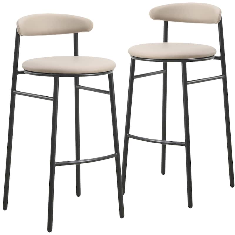 Upholstered Leather Bar Stool Accent Kitchen Chair Lume Collection Set of 2 - Dark Taupe
