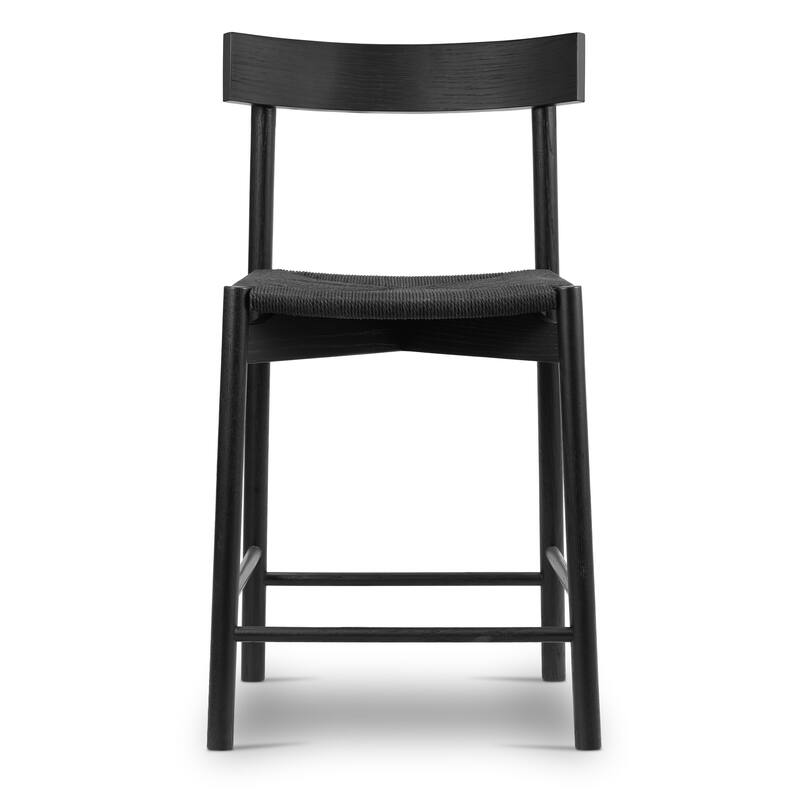 Poly & Bark Hamm Counter Stool - Solid Wood Frame with Woven Rope Seat - Single - Pitch Black - Counter Height