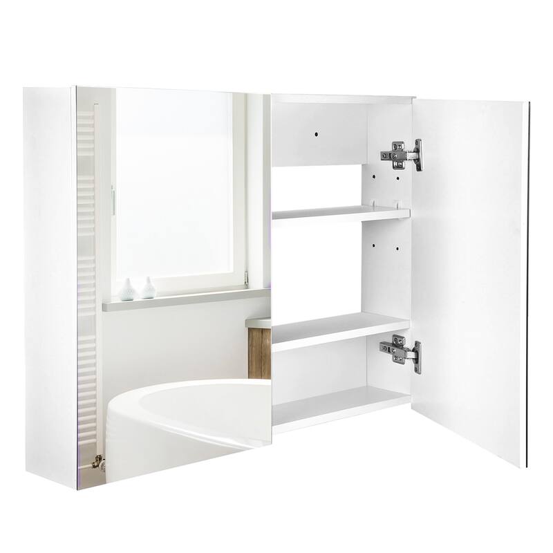 HOMCOM Double Door Wall Mounted Bathroom Mirror Medicine Cabinet with Modern Design, Large Storage, & Quiet Hinges - 23.5*31.5*6