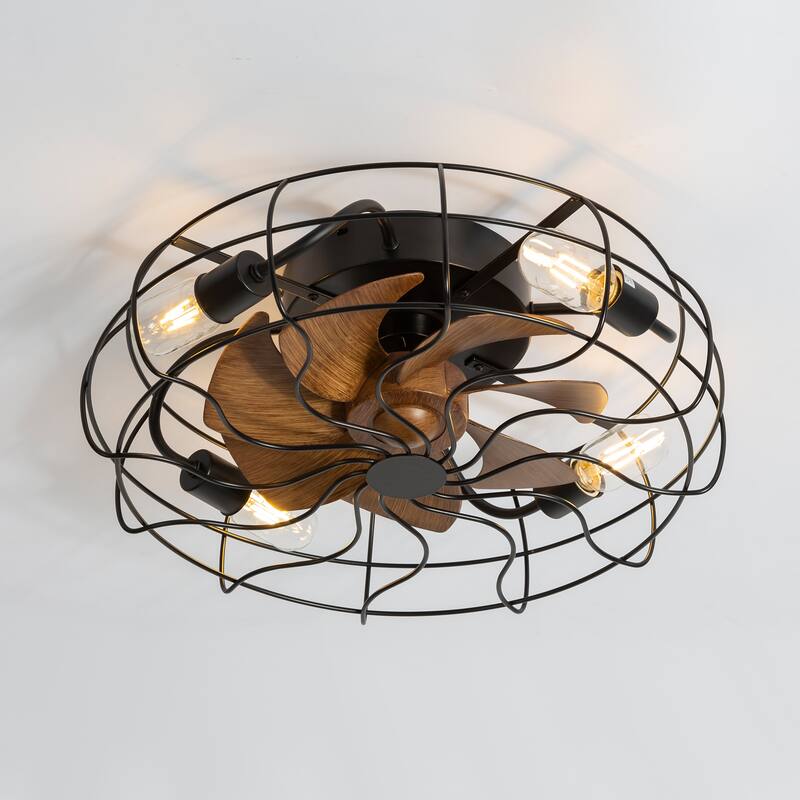 19-Inch Indoor Metal Cage Ceiling Fan with Light Kit and Remote