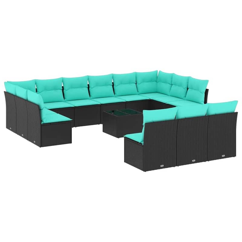 vidaXL Patio Sofa Set with Cushions Outdoor Conversation Furniture Poly Rattan - 21.7" x 24.4" x 27.2"