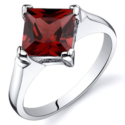 Sterling Silver 2 ct Garnet Solitaire Ring