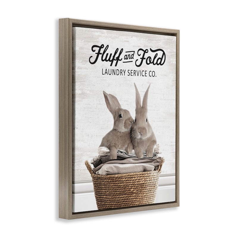 Stupell Vintage Laundry Service Bunnies Framed Floater Canvas Wall Art Design By Lettered and Lined