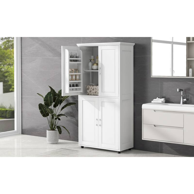Tall and Wide Bathroom Floor Storage Cabinet, Bathroom Storage Unit, Freestanding Cabinet with 4 Doors, Adjustable Shelves
