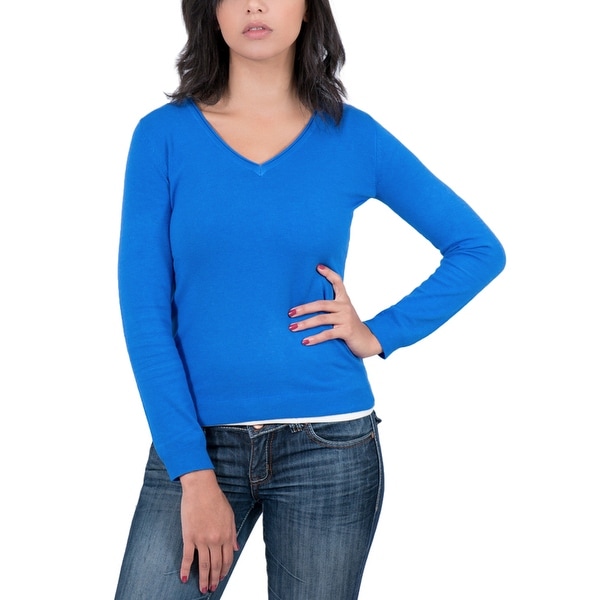 Real Cashmere Cobalt Blue V-Neck Womens Sweater