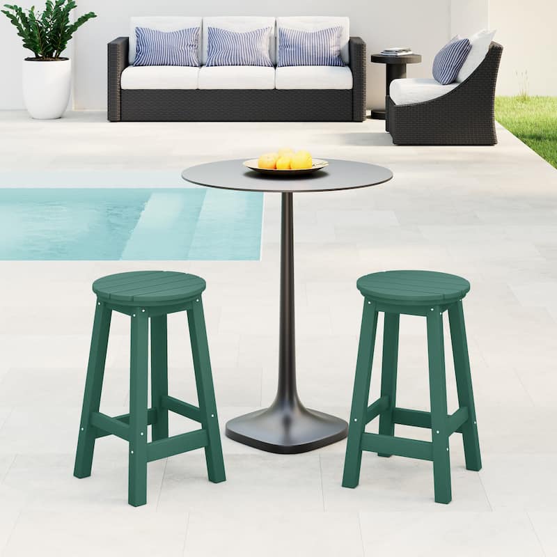 Laguna Hdpe All Weather Outdoor Patio 24" Round Counter Stool (Set Of 2) - Dark Green