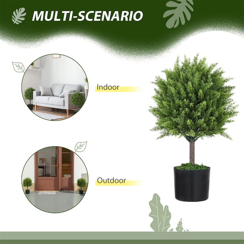 Set of 2 Green Artificial Cedar Plants with Cement Base for Indoor and Outdoor Home Office Decoration 21.7 Inch - 5.7" x 21.7"