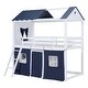 preview thumbnail 7 of 7, White+Blue Wood Castle House Bunk Bed with Windows, Sills, Tent, and Slide, Playhouse Design