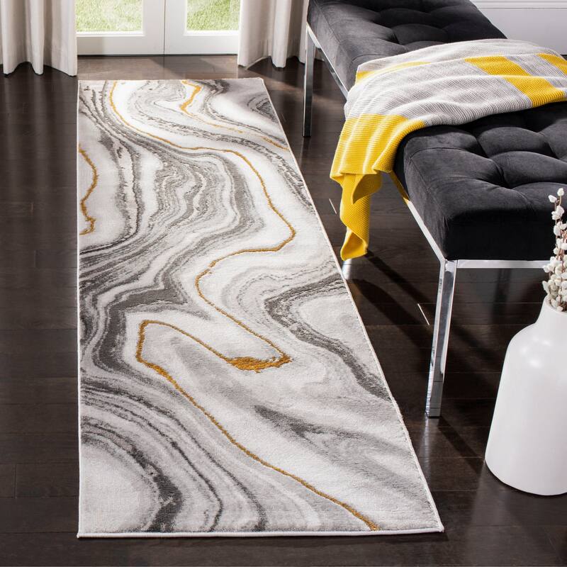 SAFAVIEH Craft Clytie Modern Abstract Marble Pattern Rug - 2'3" x 14' Runner - Grey/Gold