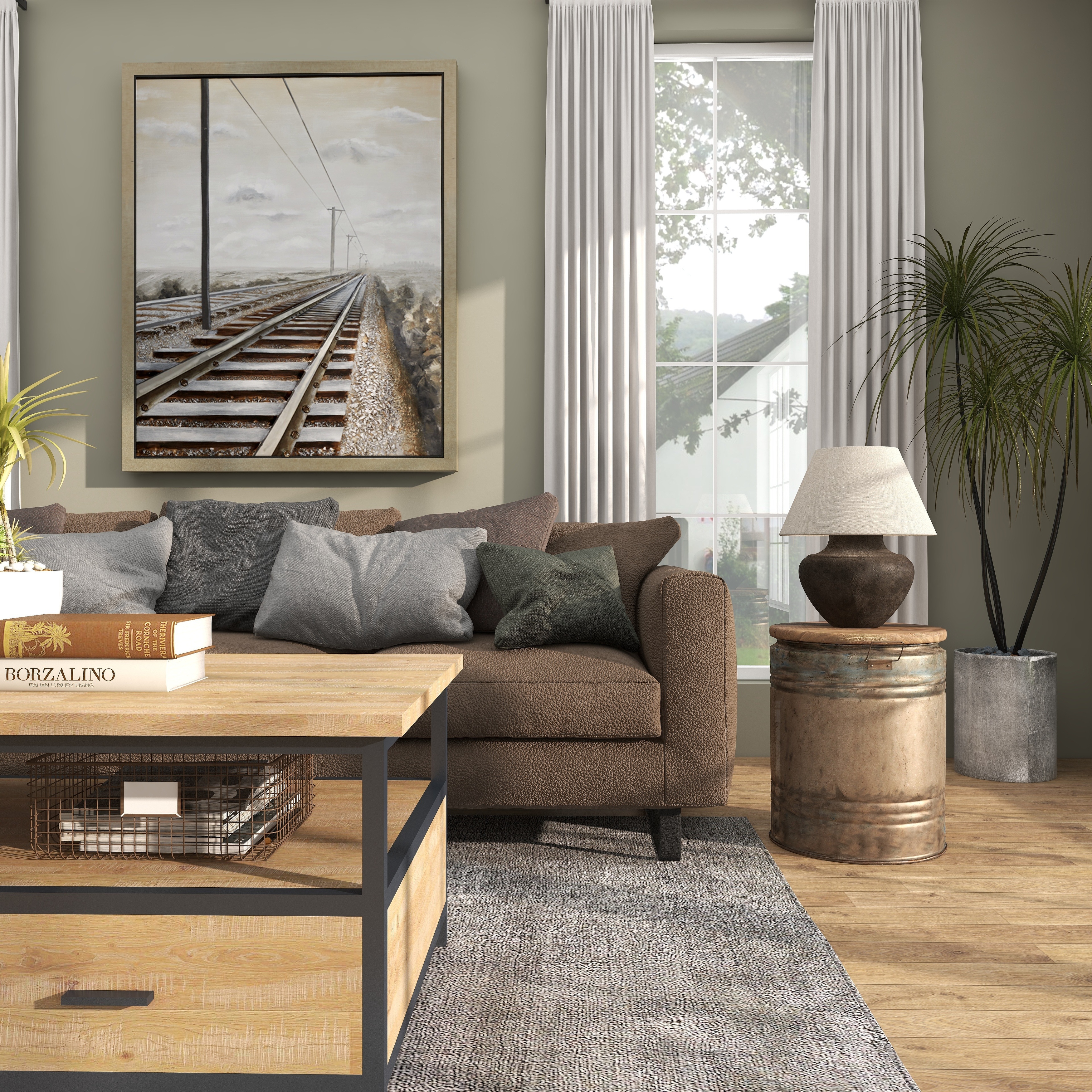 Gray Metal Farmhouse Accent Table with Brown Wood Top - 16 x 16 x 20