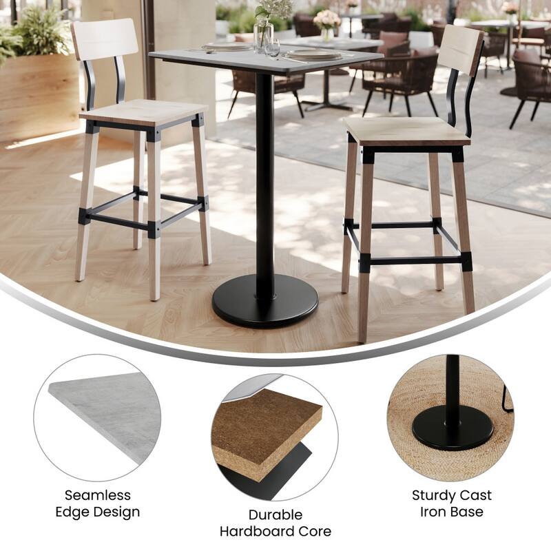 Commercial HPL Tabletop with Bar Height Round Base - 29.75"W x 23.75"D x 42"H