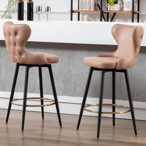 Velvet Upholstered Counter Stool Chair with Metal Legs for Bar, Kitchen, Dining Room, Living Room and Bistro Pub, Set of 2