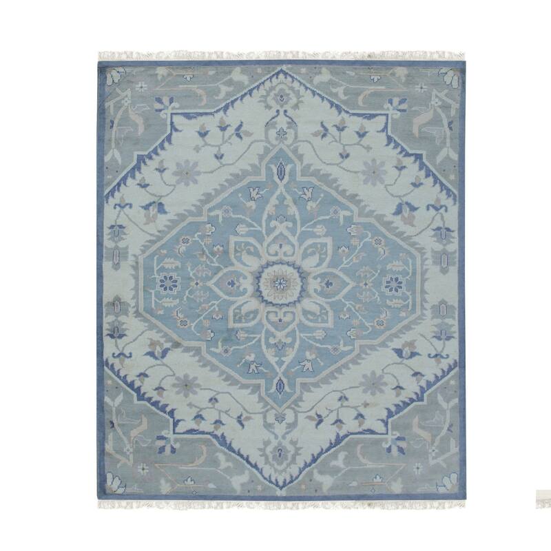 Hand-Knotted Wool Ivory Classic Floral Heriz design Area Rug