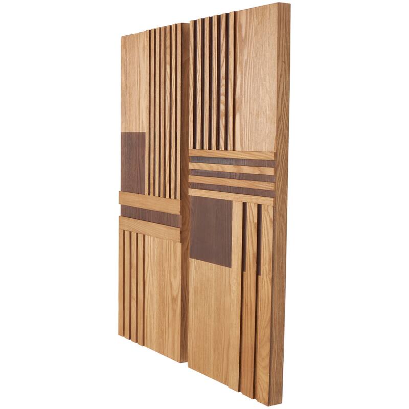 Brown Wooden Handmade Carved Two-Toned Geometric Home Wall Decor (Set of 2)