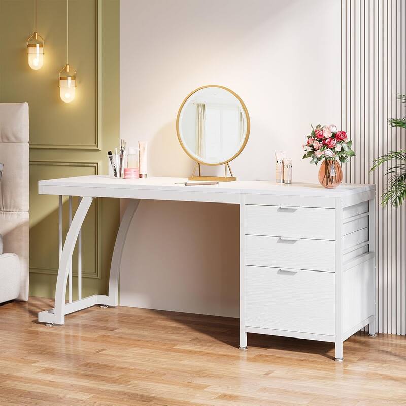 Vanity Desk 59" Dressing Table, Chic Makeup Desk with 3 Reversible Drawers for Bedroom, Home Room