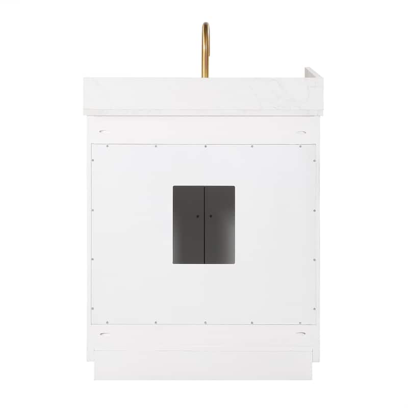 Altair Gavino Bath Vanity with Grain White Composite Stone Top and Mirror