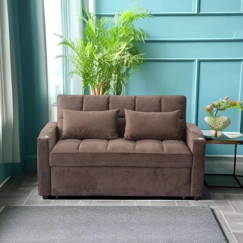 Convertible Velvet Sofa Bed with Reclining Backrest and USB Ports - Space-Saving Design