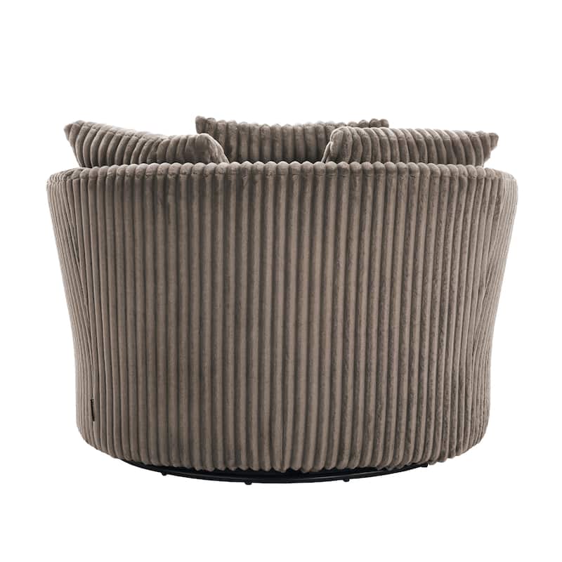 Oversized 43" W Plush Corduroy Slipcovered Swivel Barrel Chair with Pillows Set of 2
