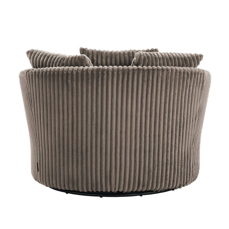 Oversized 43" W Plush Corduroy Swivel Barrel Chair with Pillows