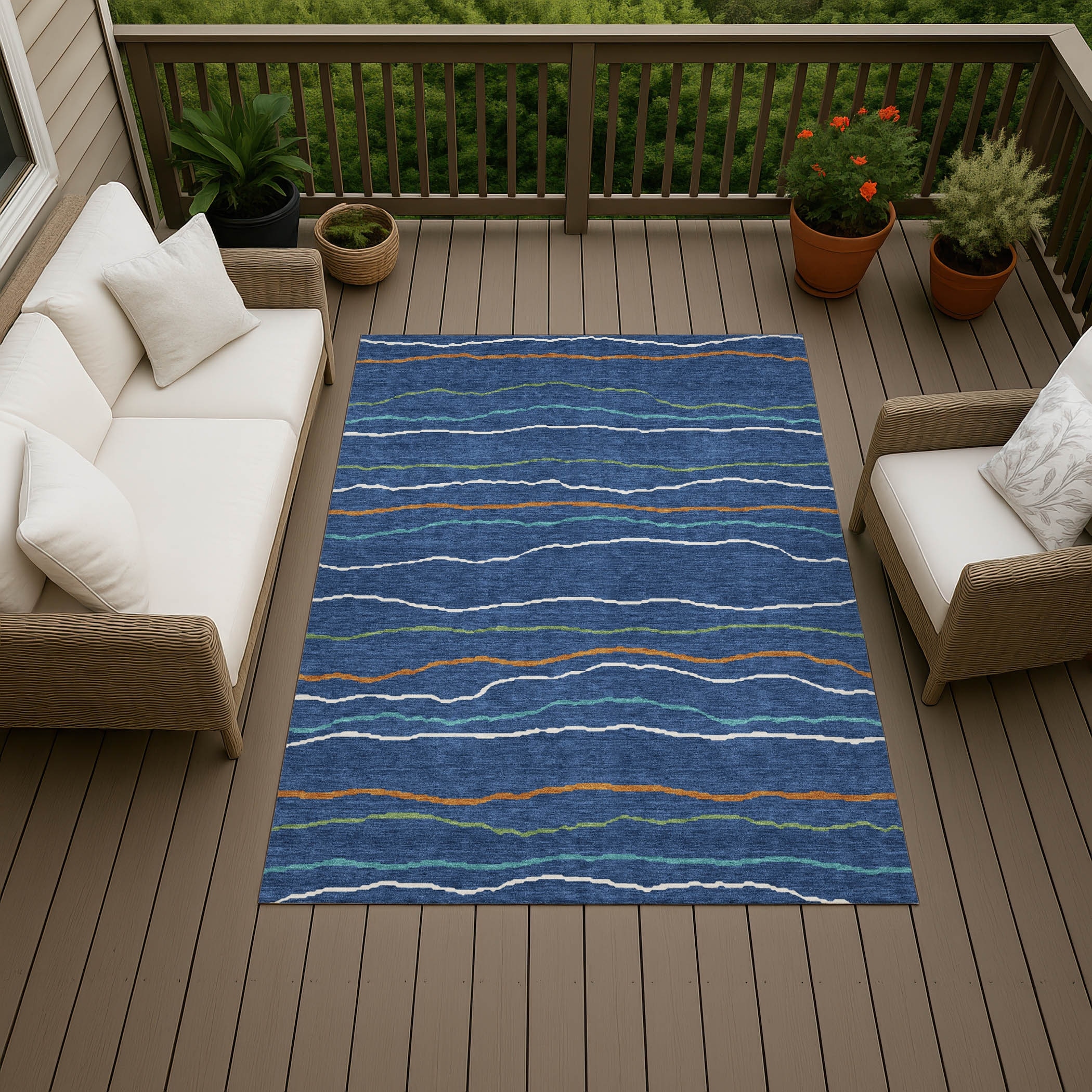 Machine Washable Indoor/ Outdoor Stripe Viborg Chantille Rug