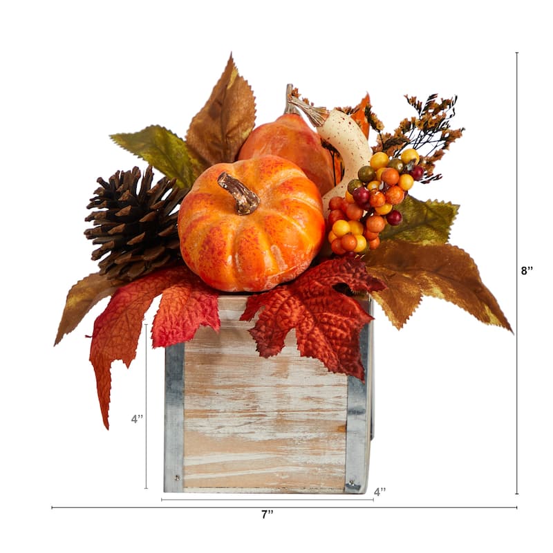 8" Fall Pumpkin, Gourd, Berries and Pinecones Artificial Arrangement - 8