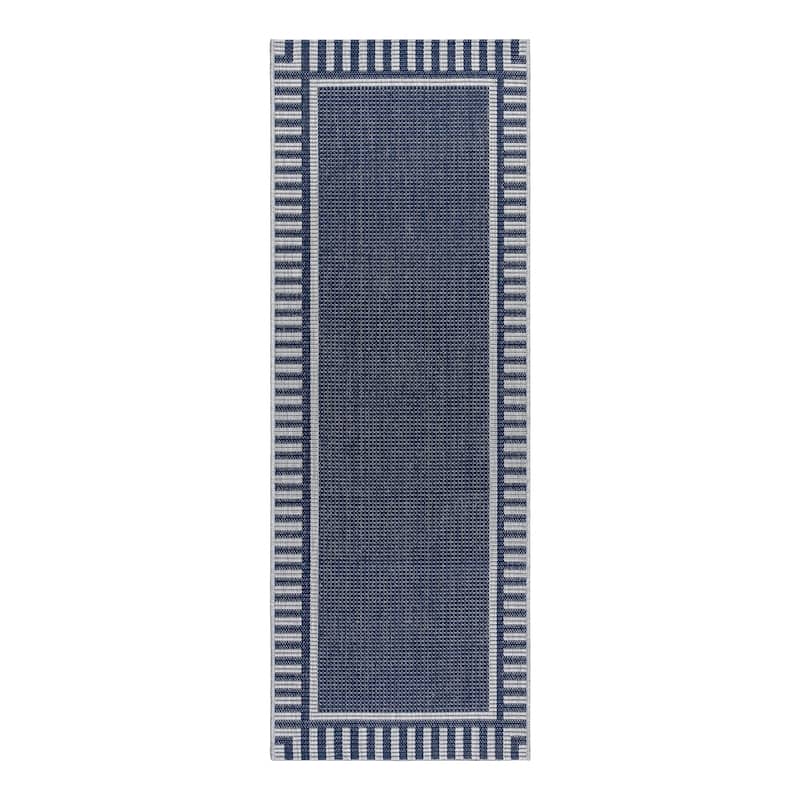 Gertmenian Paseo Kiano Modern Stripe Border Polypropylene Flatweave Indoor/ Outdoor Area Rug